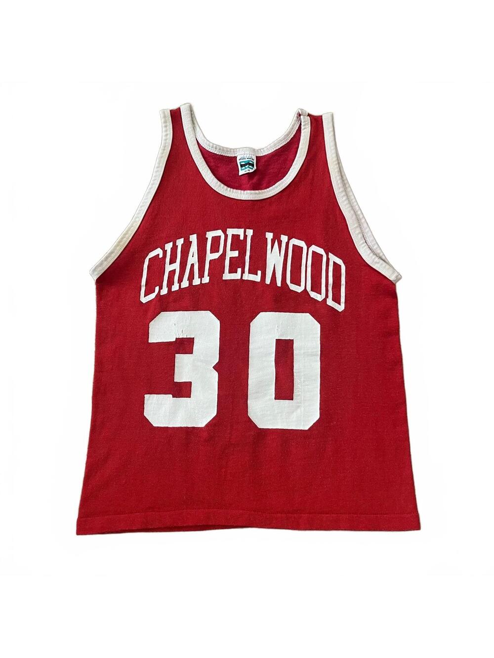 Vintage 70’s Basketball Ringer Jersey Red Chapelwood Size Medium